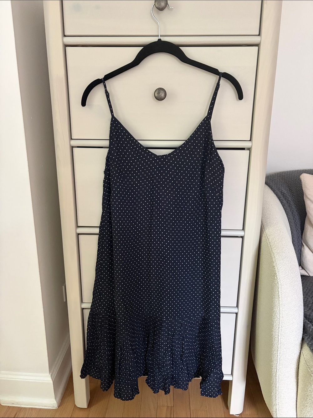 LOFT Navy Polka Dot Strapless Slip Dress with Ruffle Hem